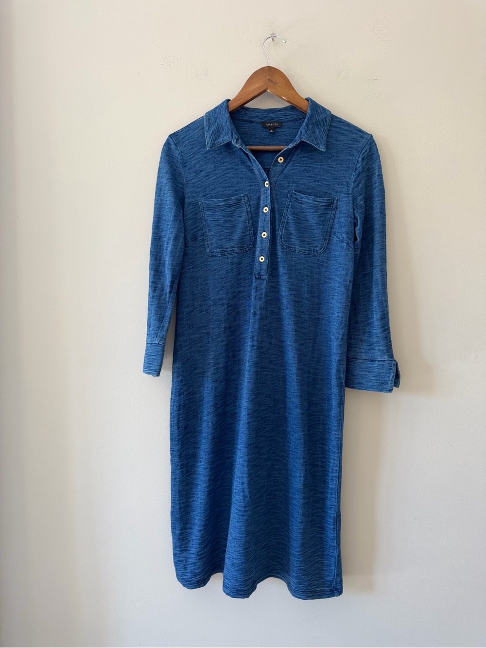 Talbots Blue Polo Shirt Dress with Chest Pockets Size Small 100% Cotton